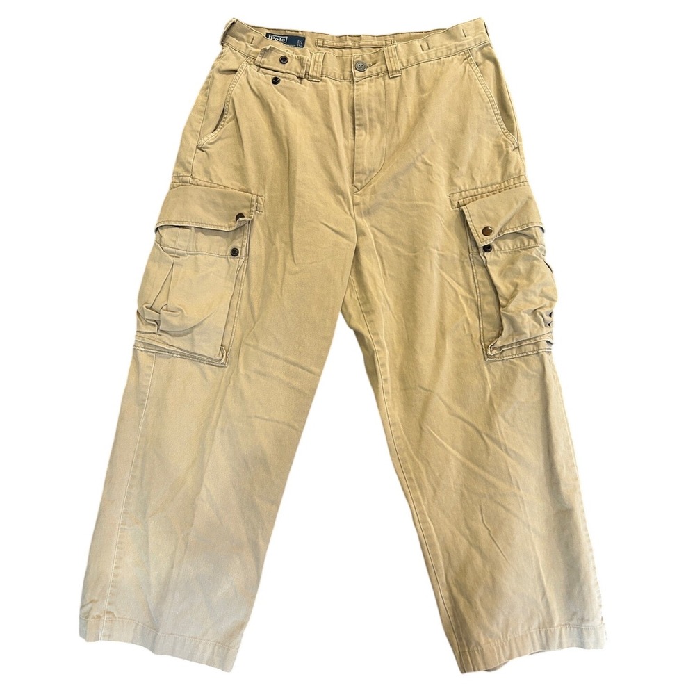 Polo Ralph Lauren Mens Khaki Tan Cargo Pants Multi Pocket Utility 34/32